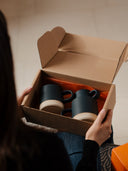 Two contemporary stoneware mugs in the Coffeeangel gift box