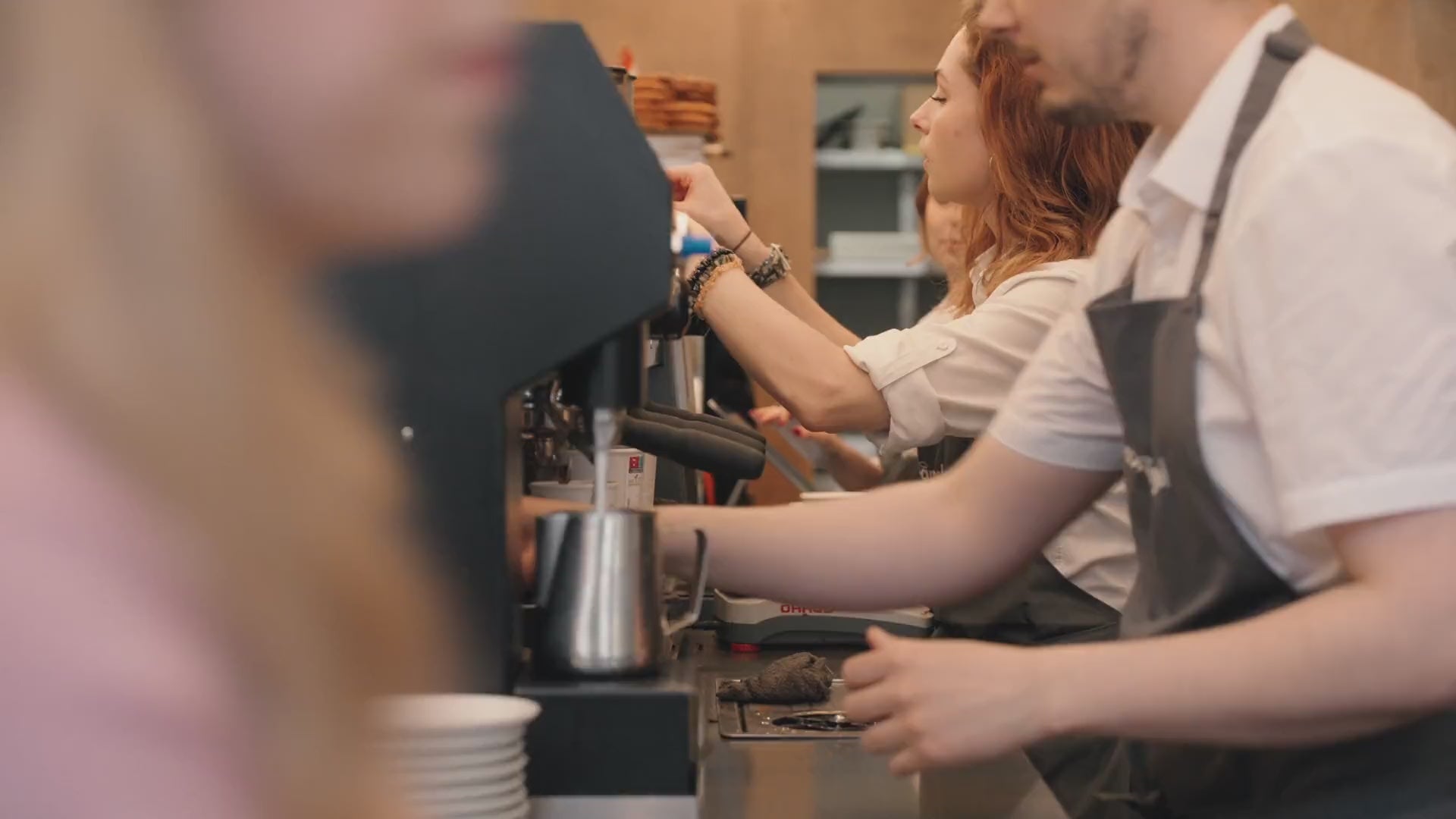 Baristas at work on the bar at Coffeeangel Mount Street Lower